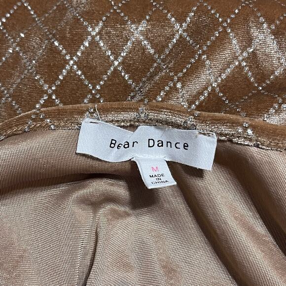 Velvet Diamond Check Print Bodysuit Top Size M Light Brown Metallic Holiday NEW - Picture 9 of 13